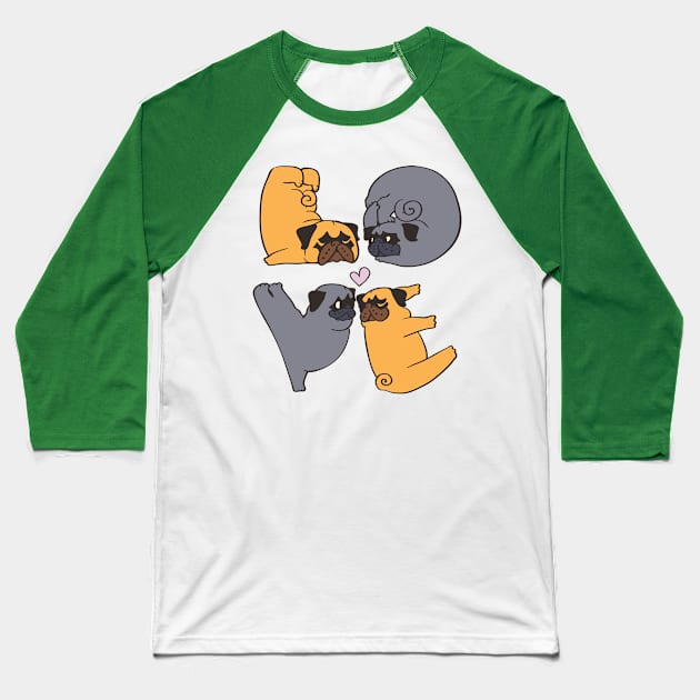 Pug Yoga and Love Baseball T-Shirt by huebucket